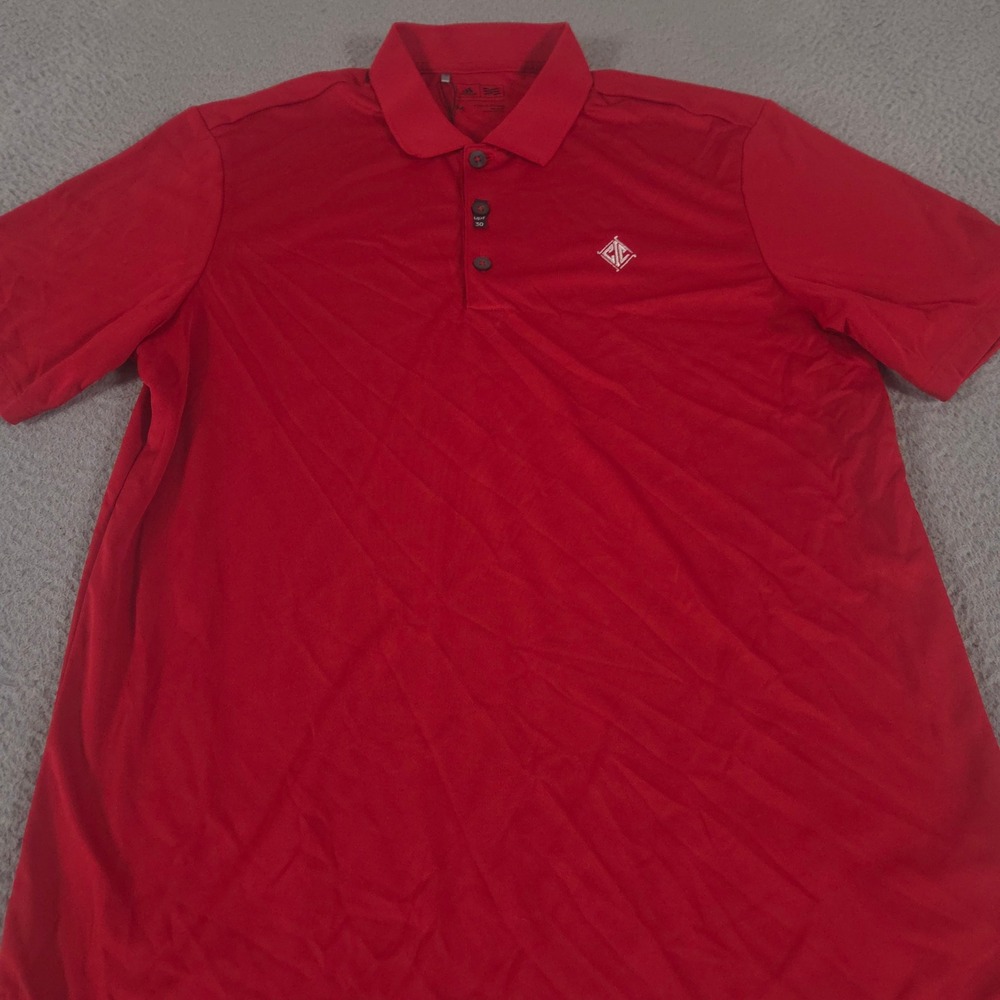 Adidas Polo Shirt Mens Medium Red Performance Solid Short Sleeve Athletic Top